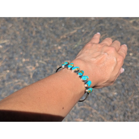 Genuine Navajo Bracelet Handmade Native American Cuff Silver Turquoise sz 6.5 * - Picture 6 of 12